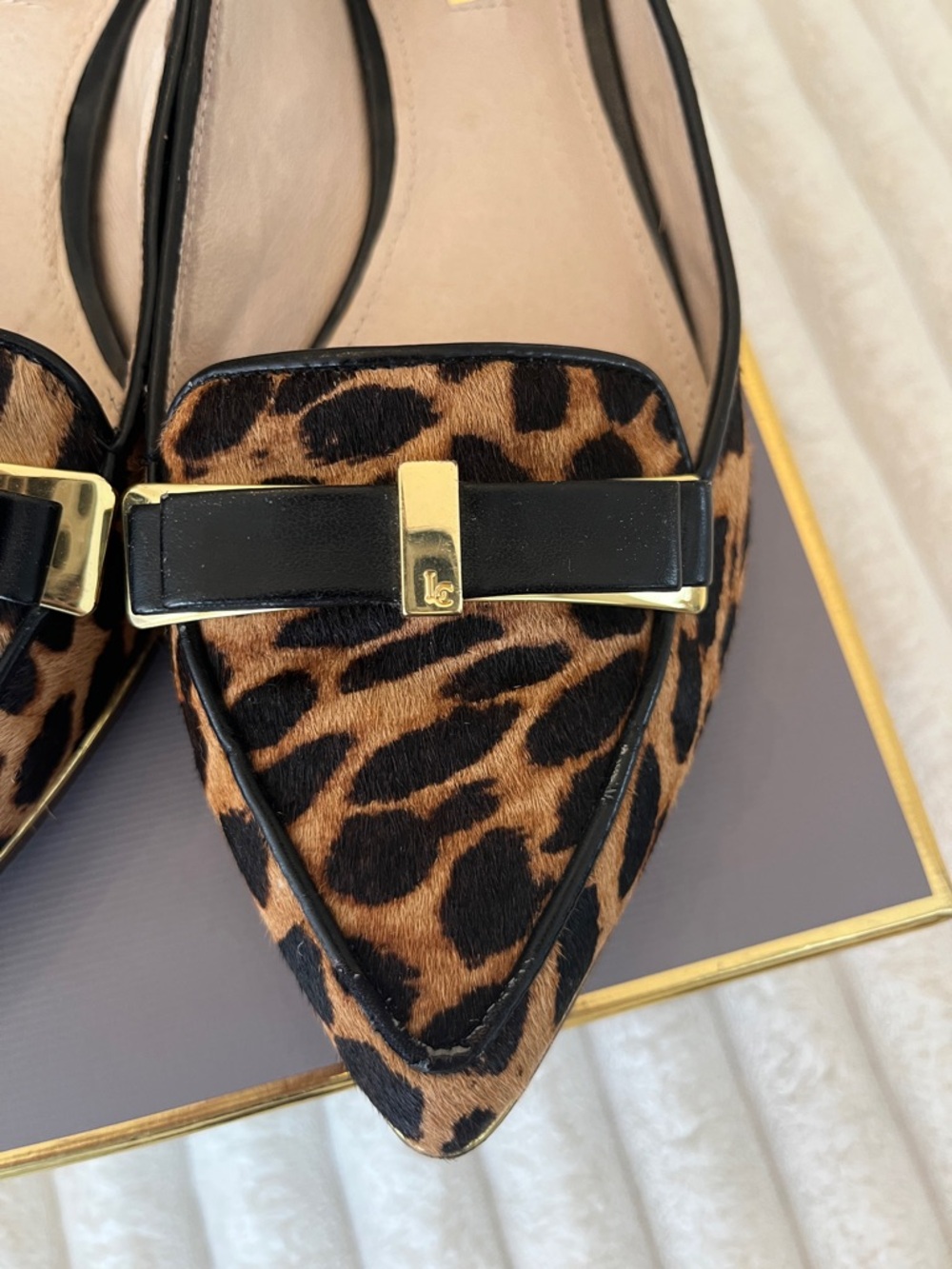 Louise et Cie Leopard-Print Pointed Toe Flats with Black Bow & Gold Accent - Picture 3 of 7